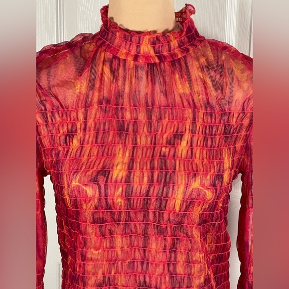 Free People “Hello There Top” NEW Smocked Mesh Crop Top Size Large - Picture 8 of 13